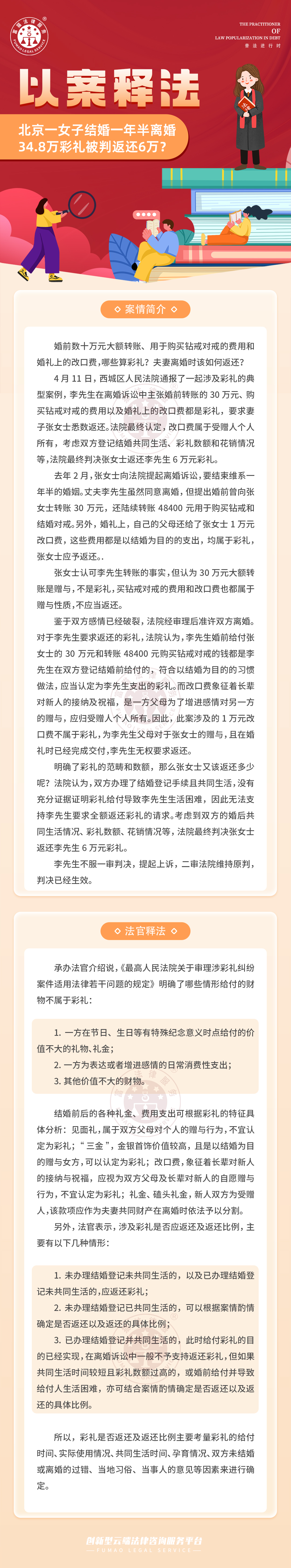 富貓法務(wù)：離婚半年34.8萬彩禮被判返還6萬？